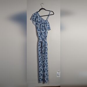 M INC International Concepts Blue Floral Print Jumpsuit